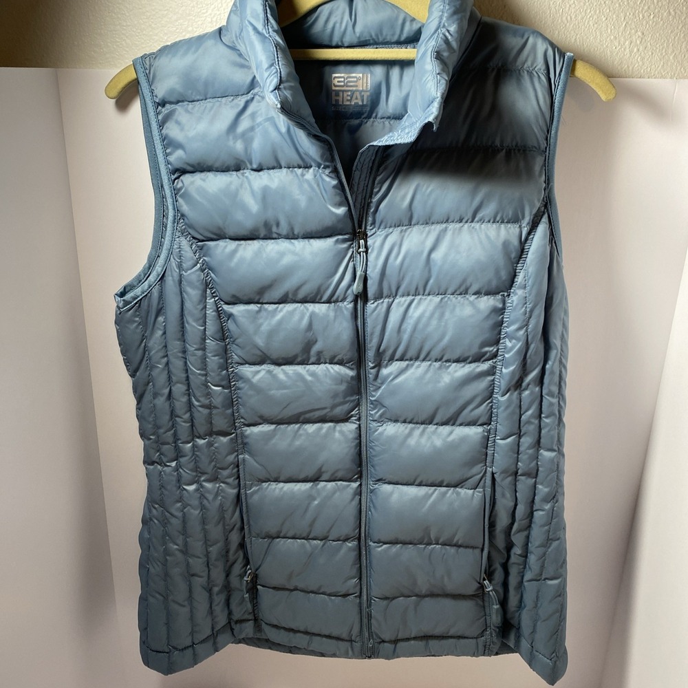32 Degree Heat Puffer Vest Womens Size‎ Small Blue Silver Color Warm Cozy E1